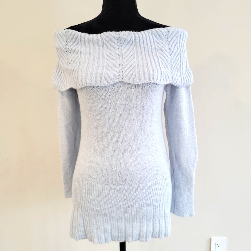 Elle Off the Shoulder Long Sleeved Sweater Blue Sparkle Shine XS